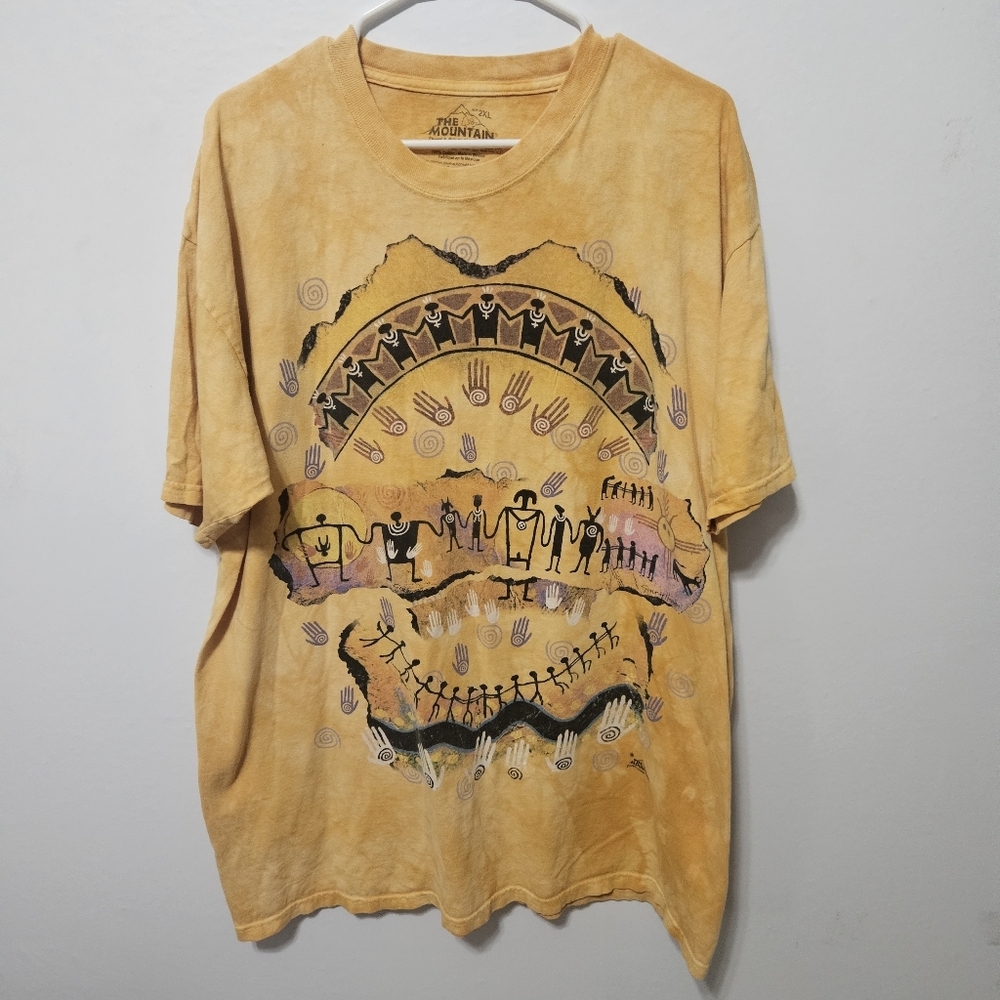 Vintage The Mountain t-shirt size 2XL Ginny Hogan 1999 tie dye yellow tribal